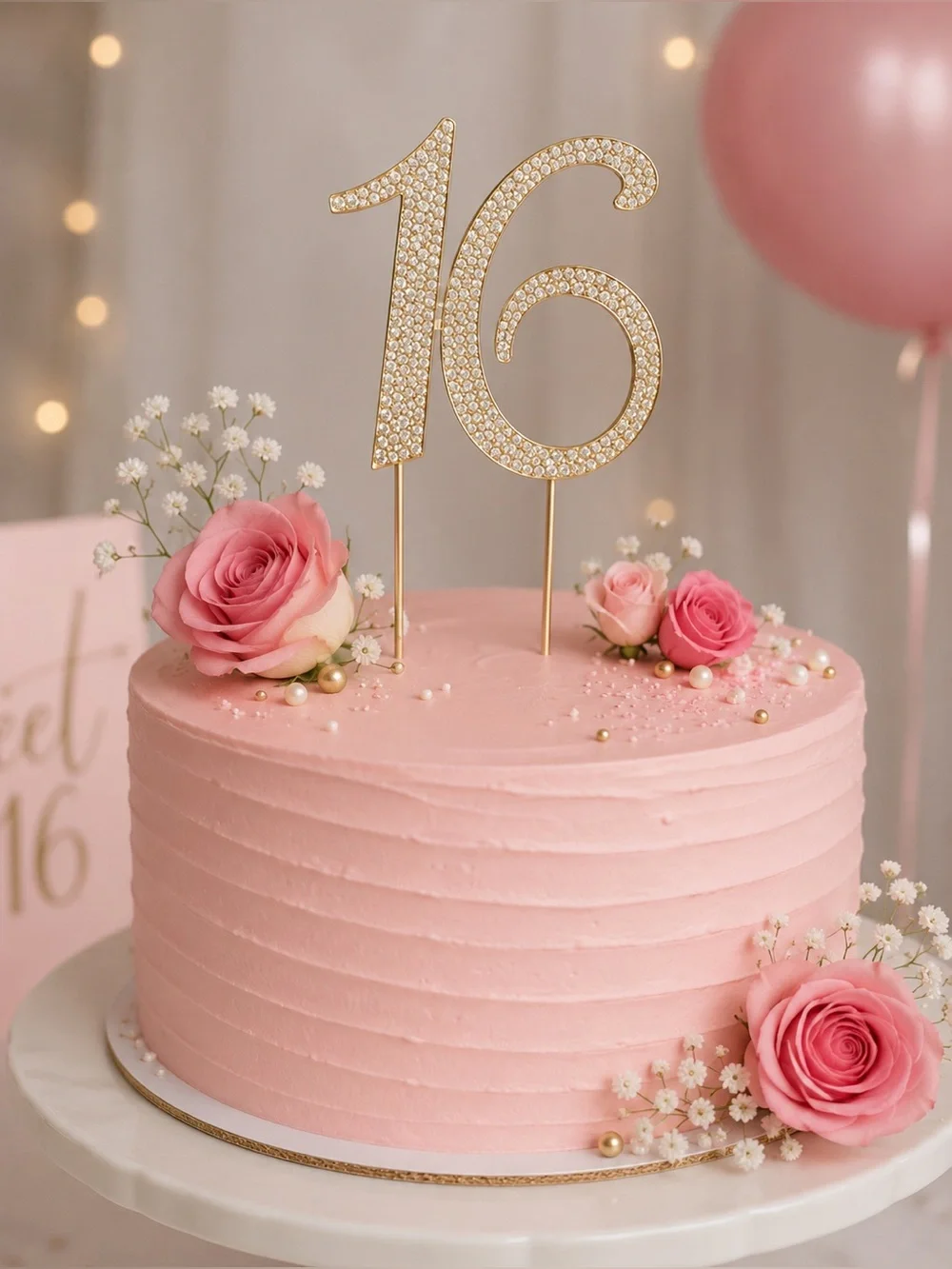 16 Cake Topper - Premium Gold Metal